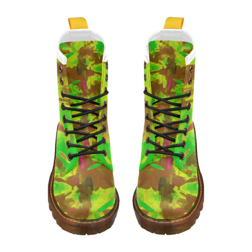 camouflage painting texture abstract background in green yellow brown High Grade PU Leather Martin Boots For Men Model 402H