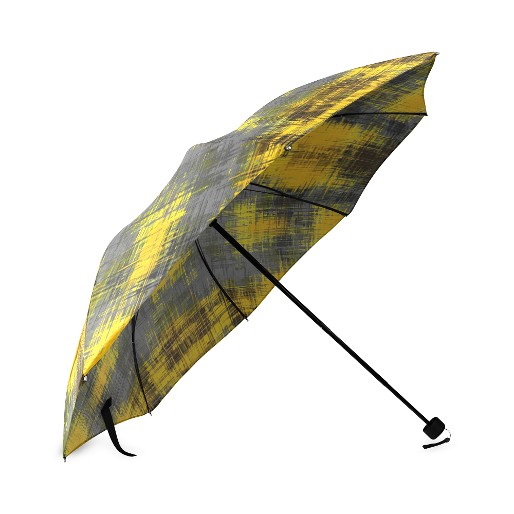 geometric plaid pattern painting abstract in yellow brown and black Foldable Umbrella (Model U01)