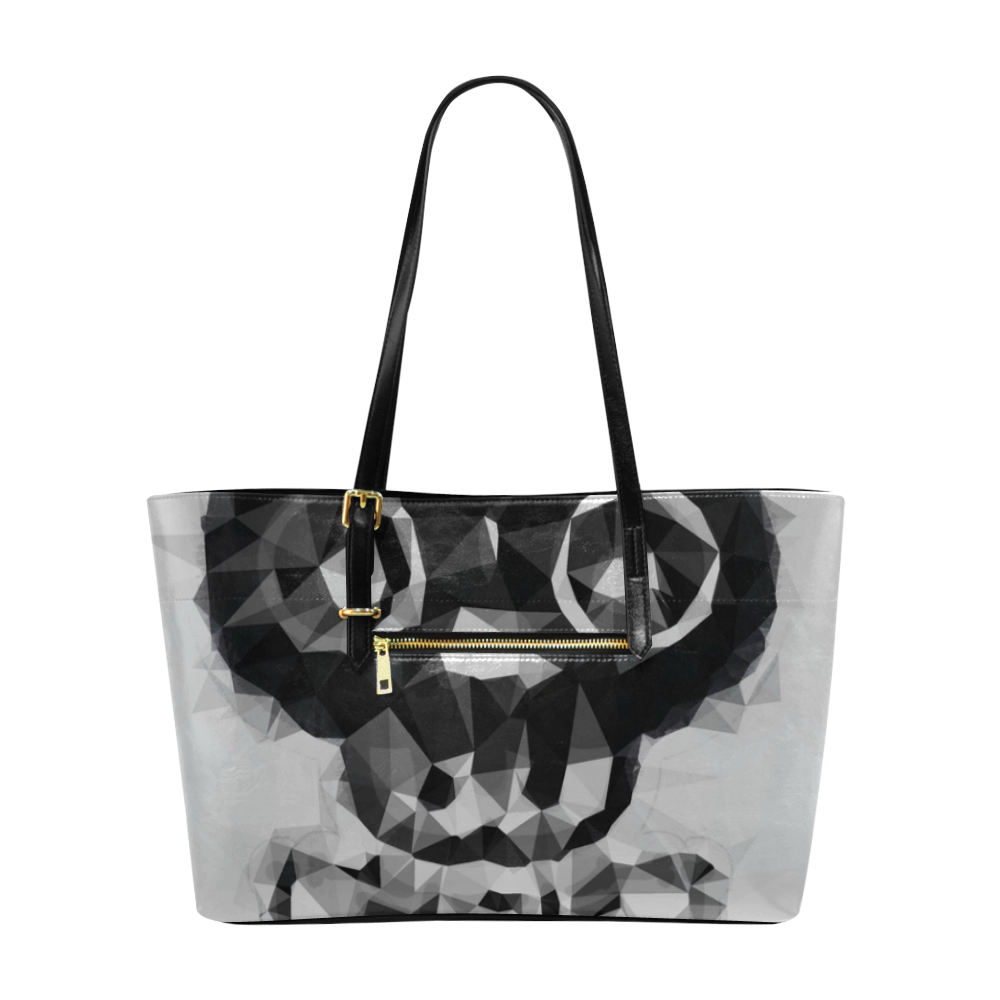 psychedelic skull and bone art geometric triangle abstract pattern in black and white Euramerican Tote Bag/Large (Model 1656)
