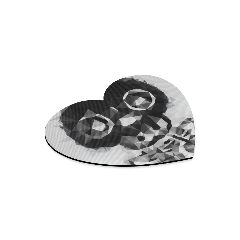 psychedelic skull and bone art geometric triangle abstract pattern in black and white Heart-shaped Mousepad