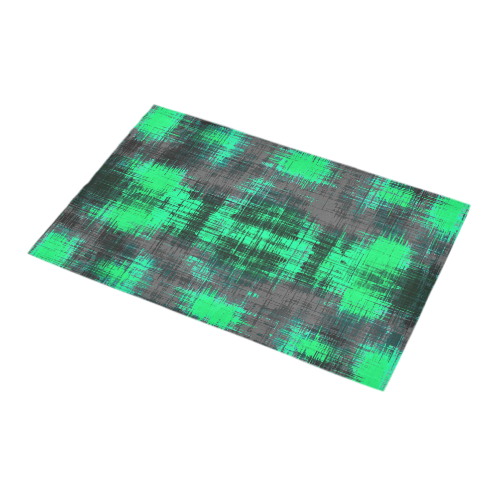 psychedelic geometric plaid abstract pattern in green and black Bath Rug 16''x 28''