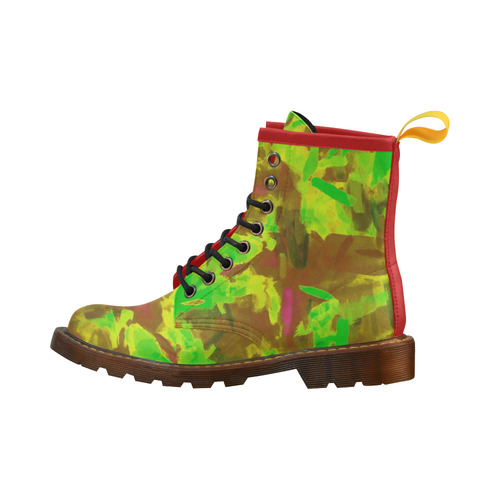 camouflage painting texture abstract background in green yellow brown High Grade PU Leather Martin Boots For Women Model 402H