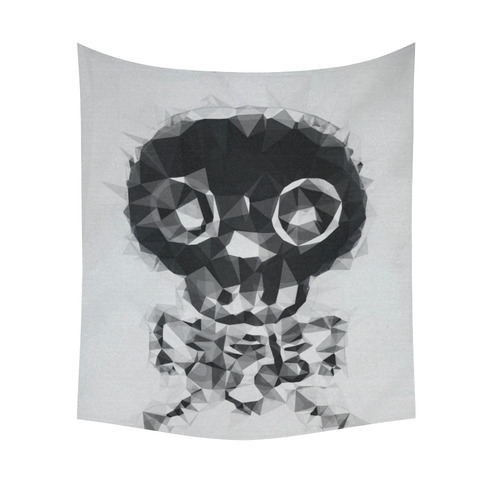 psychedelic skull and bone art geometric triangle abstract pattern in black and white Cotton Linen Wall Tapestry 51"x 60"