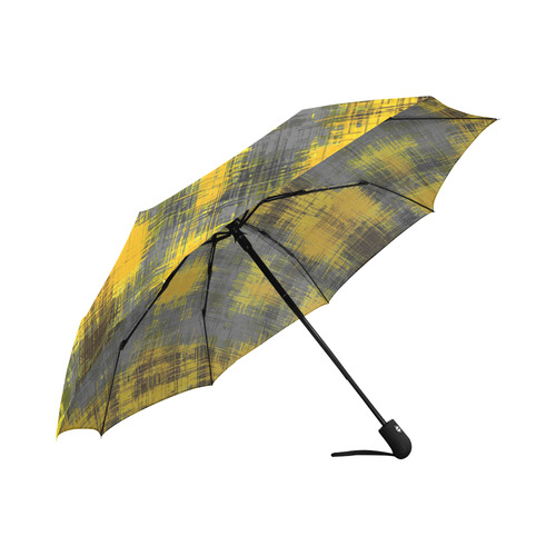 geometric plaid pattern painting abstract in yellow brown and black Auto-Foldable Umbrella (Model U04)