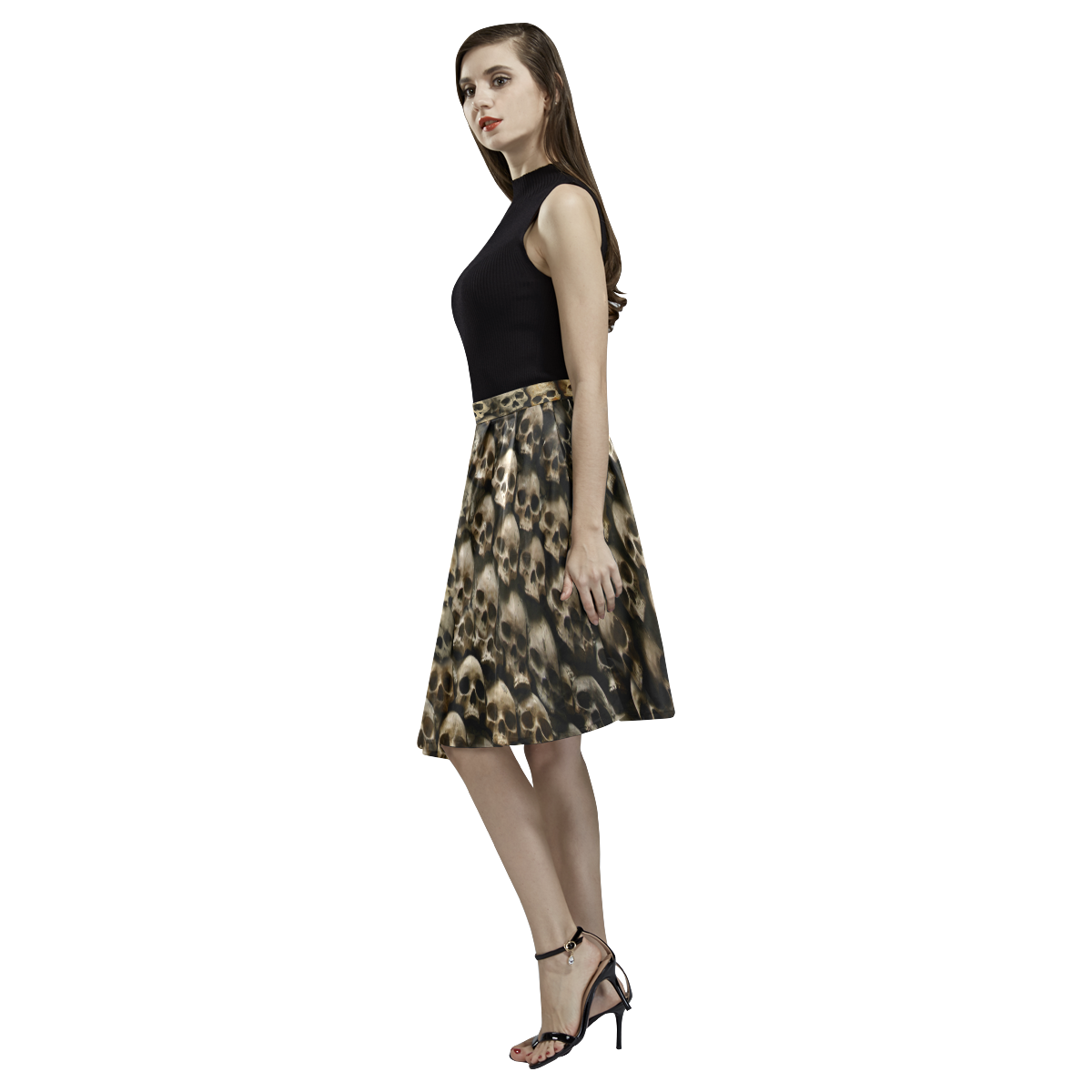 Saia Skull Wall media Melete Pleated Midi Skirt (Model D15)