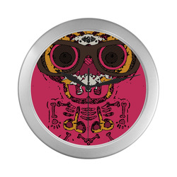 funny skull and bone graffiti drawing in orange brown and pink Silver Color Wall Clock