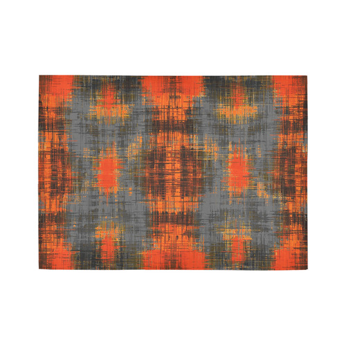 vintage geometric plaid pattern abstract in orange brown black Area Rug7'x5'