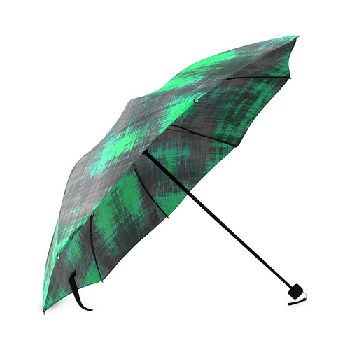 psychedelic geometric plaid abstract pattern in green and black Foldable Umbrella (Model U01)