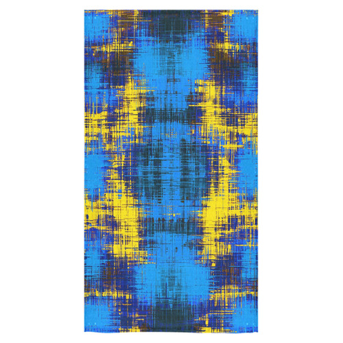 geometric plaid pattern painting abstract in blue yellow and black Bath Towel 30"x56"