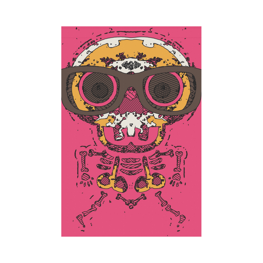 funny skull and bone graffiti drawing in orange brown and pink Garden Flag 12‘’x18‘’（Without Flagpole）