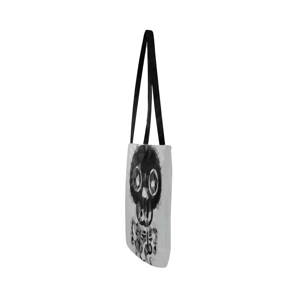 psychedelic skull and bone art geometric triangle abstract pattern in black and white Reusable Shopping Bag Model 1660 (Two sides)