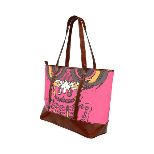 funny skull and bone graffiti drawing in orange brown and pink Tote Handbag (Model 1642)