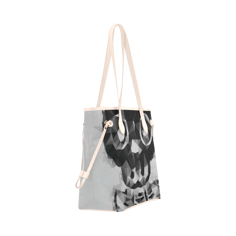 psychedelic skull and bone art geometric triangle abstract pattern in black and white Clover Canvas Tote Bag (Model 1661)