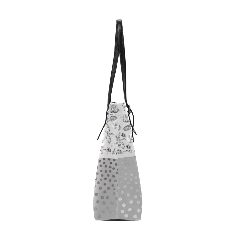 Vintage Roses Polka Dots Ribbon - Grey Silver Euramerican Tote Bag/Small (Model 1655)