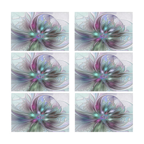 Colorful Fantasy Abstract Modern Fractal Flower Placemat 12’’ x 18’’ (Set of 6)