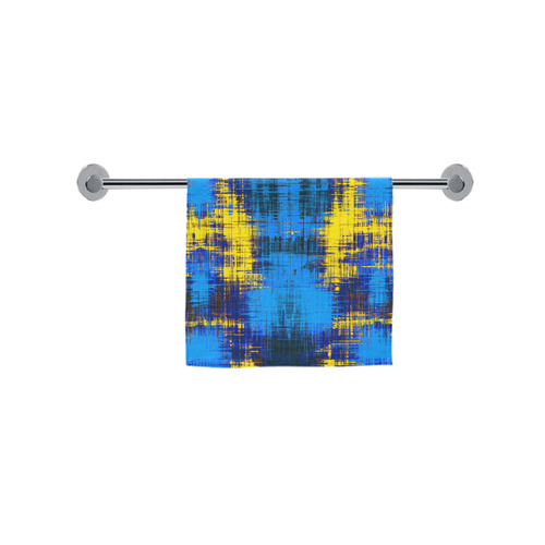 geometric plaid pattern painting abstract in blue yellow and black Custom Towel 16"x28"