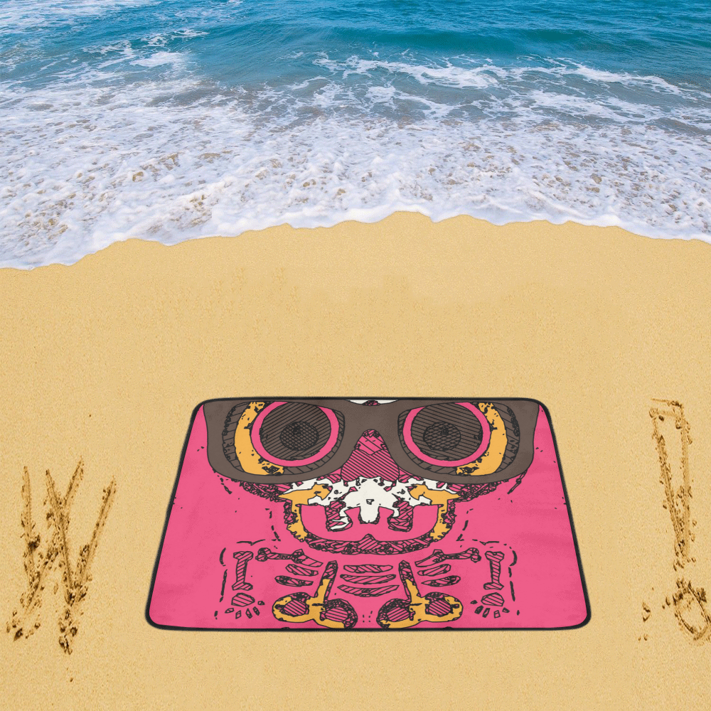 funny skull and bone graffiti drawing in orange brown and pink Beach Mat 78"x 60"