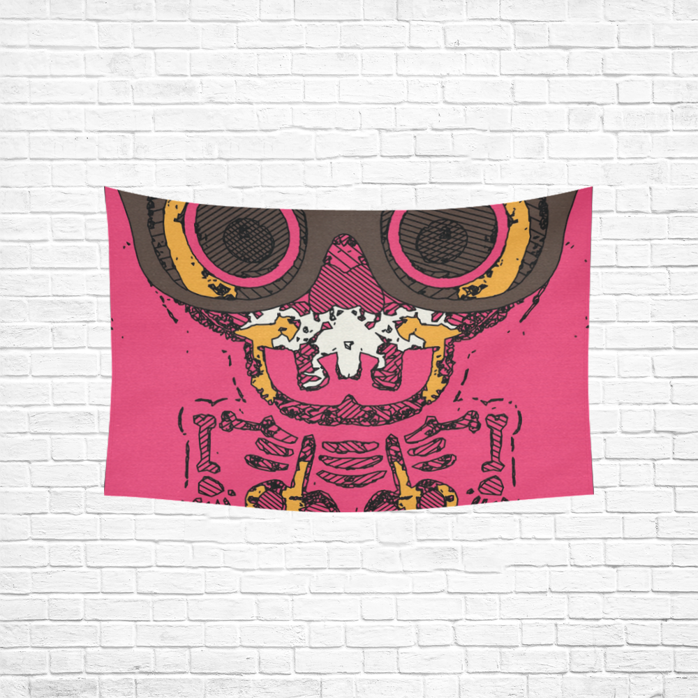 funny skull and bone graffiti drawing in orange brown and pink Cotton Linen Wall Tapestry 60"x 40"