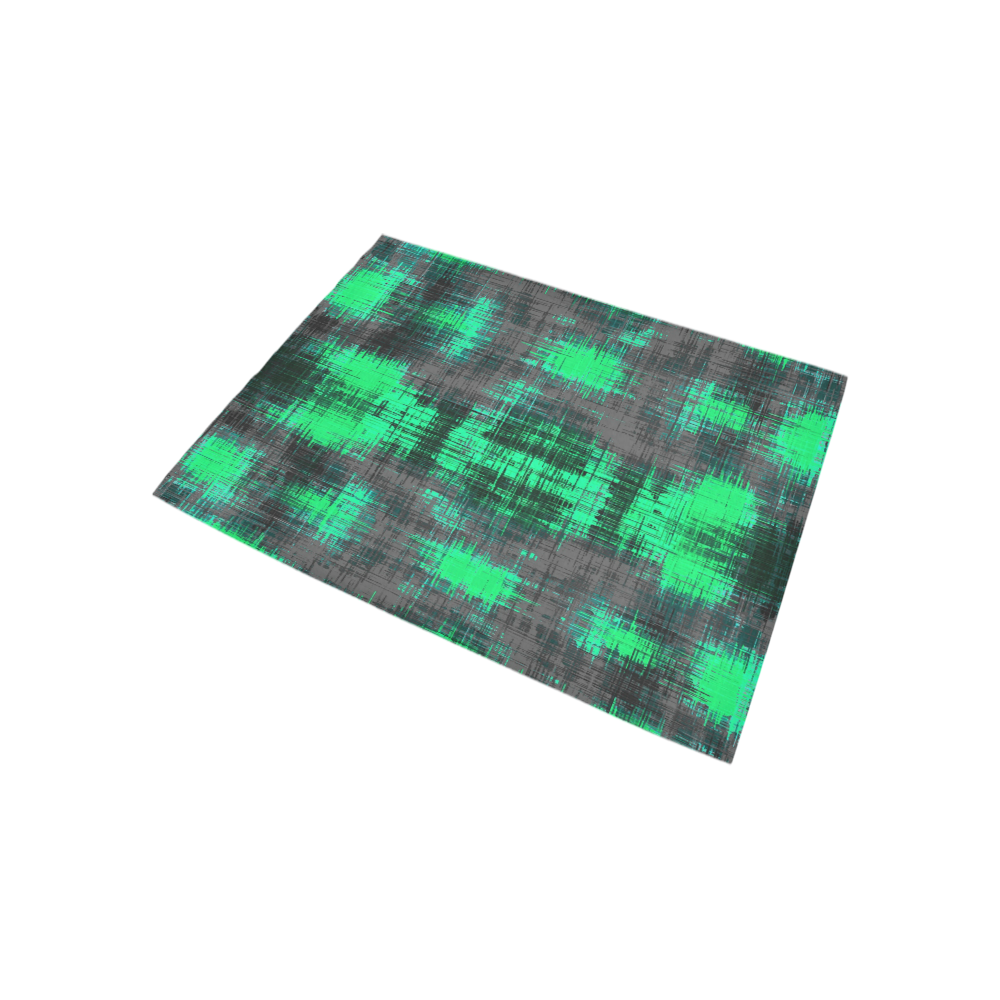 psychedelic geometric plaid abstract pattern in green and black Area Rug 5'3''x4'