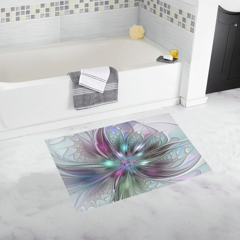 Colorful Fantasy Abstract Modern Fractal Flower Bath Rug 20''x 32''