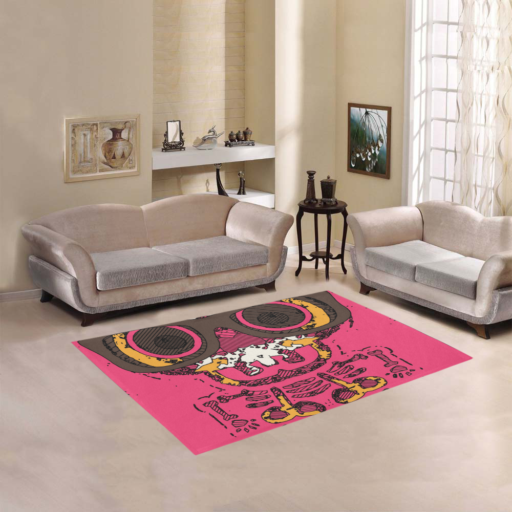 funny skull and bone graffiti drawing in orange brown and pink Area Rug 5'3''x4'