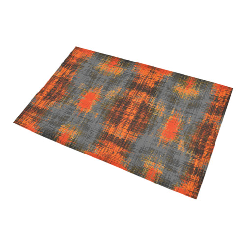 vintage geometric plaid pattern abstract in orange brown black Bath Rug 20''x 32''