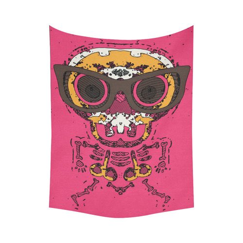 funny skull and bone graffiti drawing in orange brown and pink Cotton Linen Wall Tapestry 60"x 80"