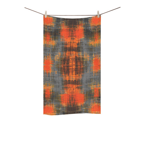 vintage geometric plaid pattern abstract in orange brown black Custom Towel 16"x28"