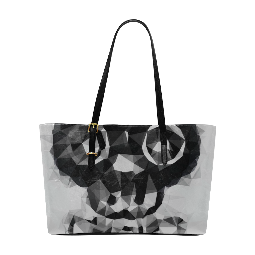 psychedelic skull and bone art geometric triangle abstract pattern in black and white Euramerican Tote Bag/Large (Model 1656)