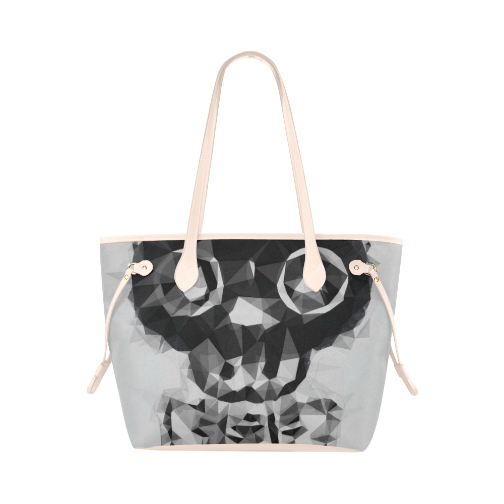 psychedelic skull and bone art geometric triangle abstract pattern in black and white Clover Canvas Tote Bag (Model 1661)