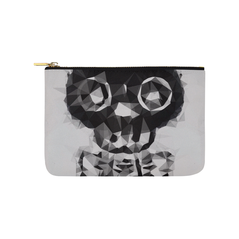 psychedelic skull and bone art geometric triangle abstract pattern in black and white Carry-All Pouch 9.5''x6''