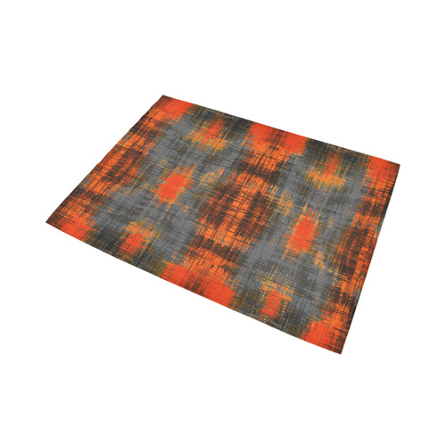 vintage geometric plaid pattern abstract in orange brown black Area Rug7'x5'