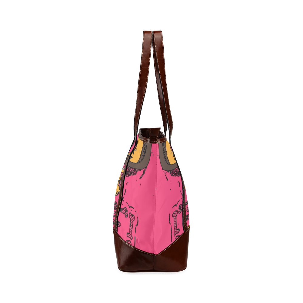 funny skull and bone graffiti drawing in orange brown and pink Tote Handbag (Model 1642)