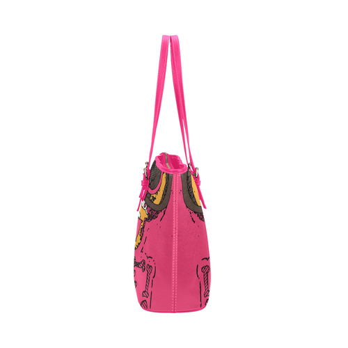 funny skull and bone graffiti drawing in orange brown and pink Leather Tote Bag/Small (Model 1651)