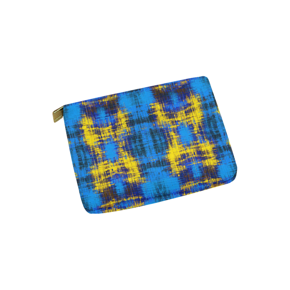 geometric plaid pattern painting abstract in blue yellow and black Carry-All Pouch 6''x5''