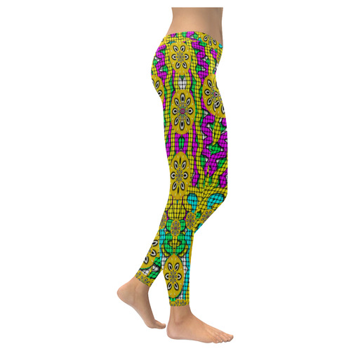 Merry happy festive flowers of love Women's Low Rise Leggings (Invisible Stitch) (Model L05)