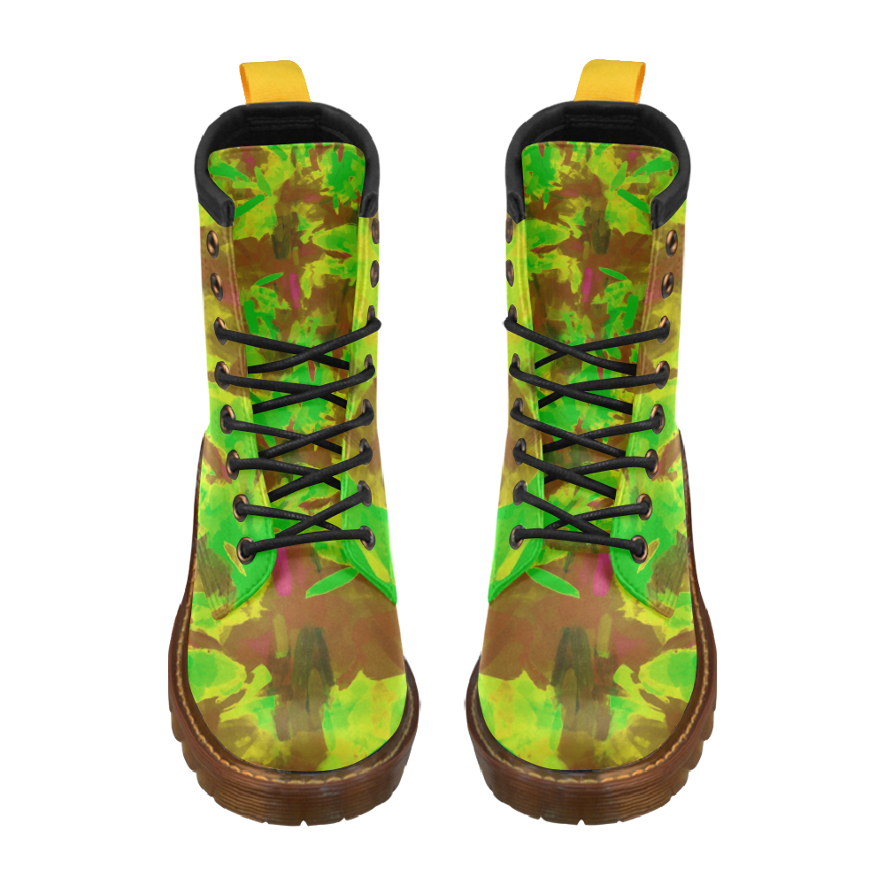 camouflage painting texture abstract background in green yellow brown High Grade PU Leather Martin Boots For Women Model 402H