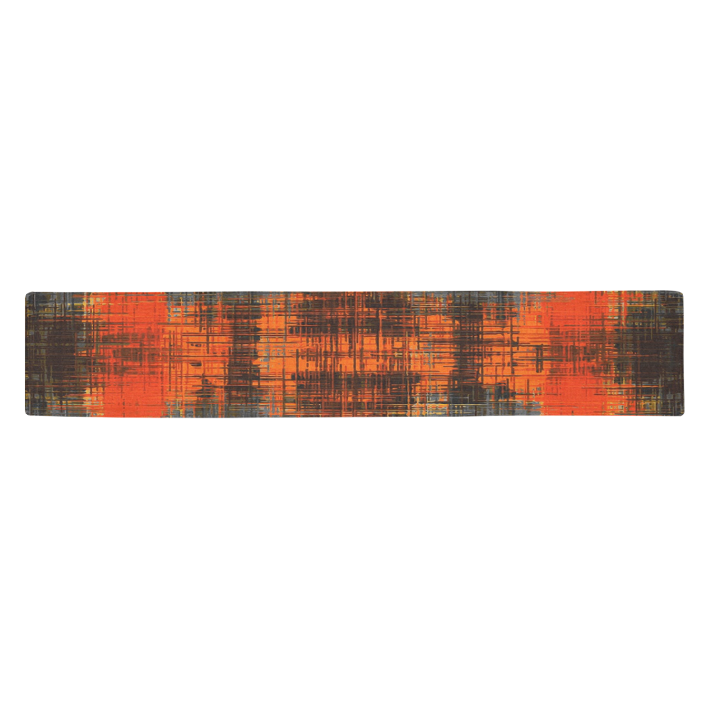vintage geometric plaid pattern abstract in orange brown black Table Runner 14x72 inch