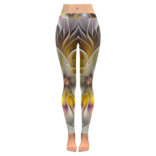 Abstract Colorful Fantasy Flower Modern Fractal Women's Low Rise Leggings (Invisible Stitch) (Model L05)