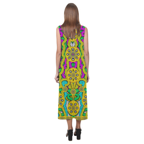 Berry Flowers White Phaedra Sleeveless Open Fork Long Dress