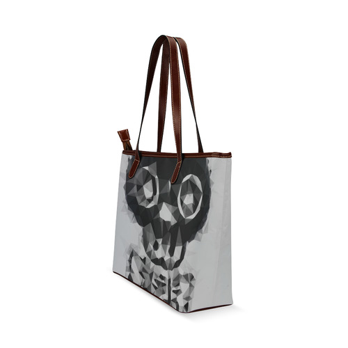 psychedelic skull and bone art geometric triangle abstract pattern in black and white Shoulder Tote Bag (Model 1646)