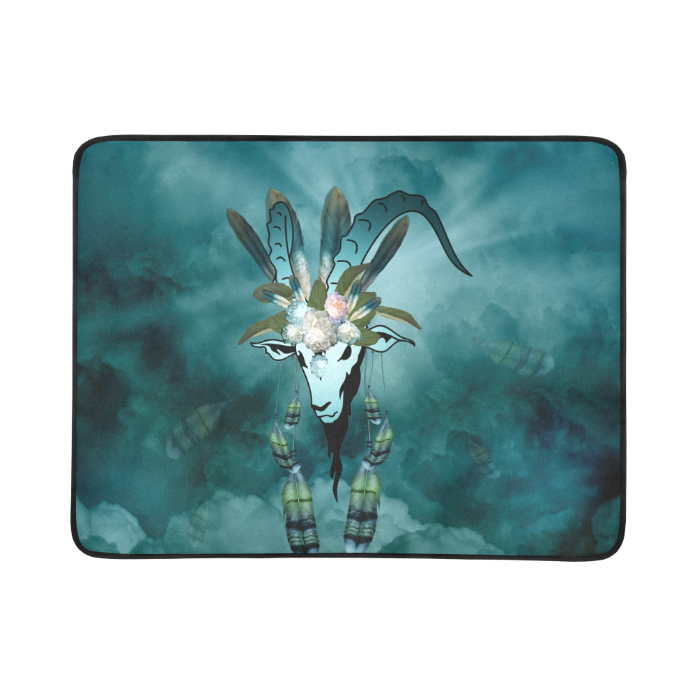 The billy goat with feathers and flowers Beach Mat 78"x 60"