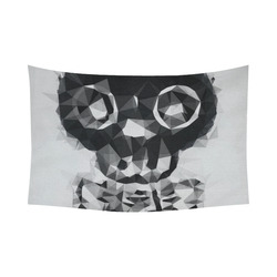 psychedelic skull and bone art geometric triangle abstract pattern in black and white Cotton Linen Wall Tapestry 90"x 60"