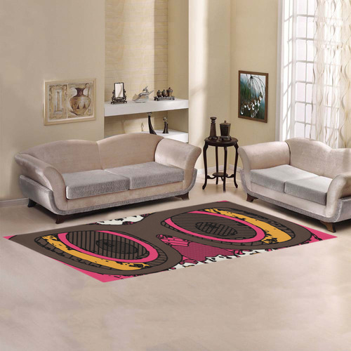 funny skull and bone graffiti drawing in orange brown and pink Area Rug 9'6''x3'3''