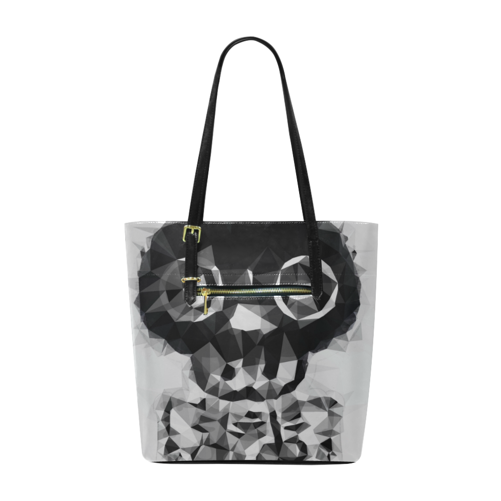 psychedelic skull and bone art geometric triangle abstract pattern in black and white Euramerican Tote Bag/Small (Model 1655)