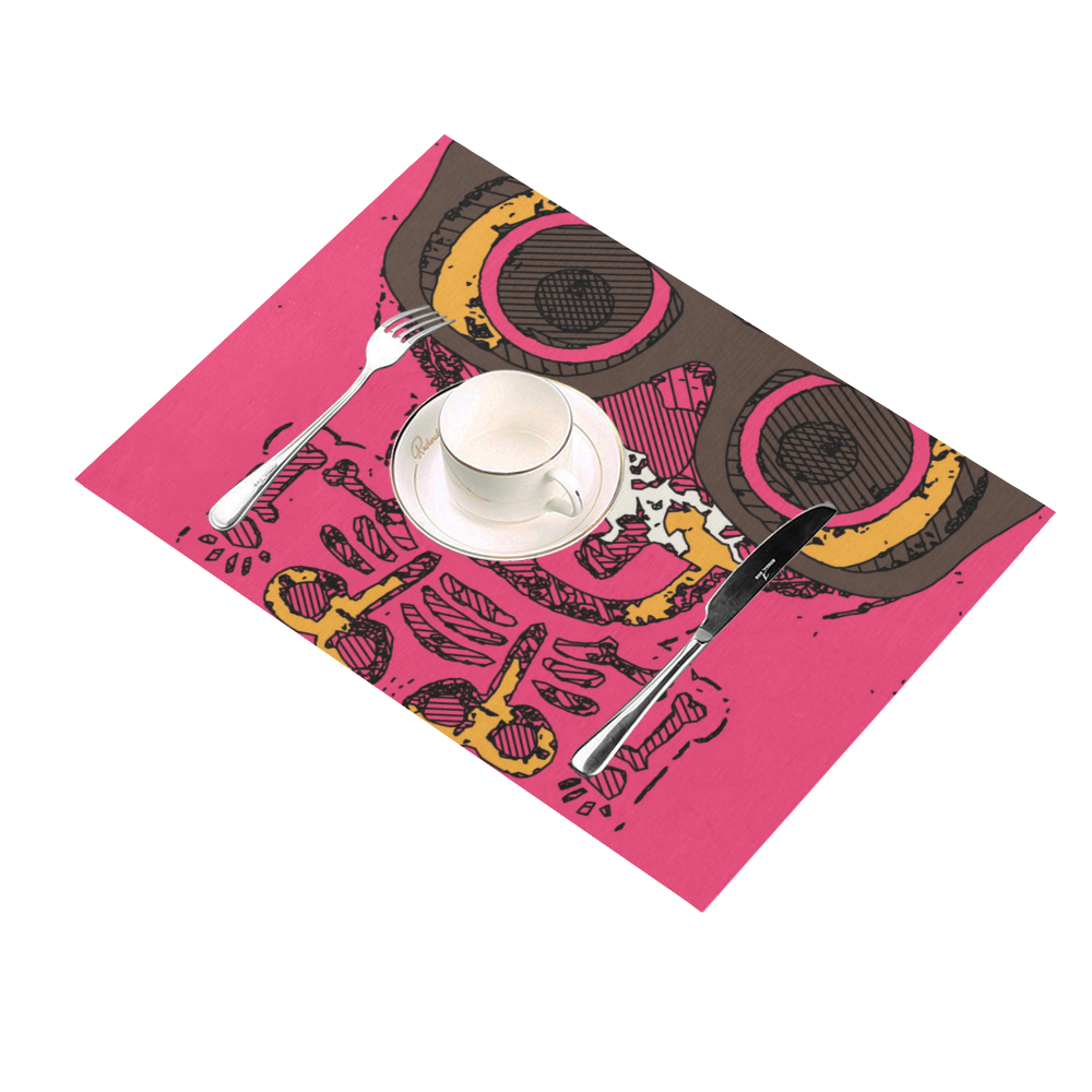 funny skull and bone graffiti drawing in orange brown and pink Placemat 14’’ x 19’’ (Set of 6)