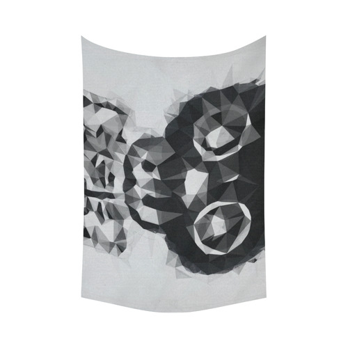 psychedelic skull and bone art geometric triangle abstract pattern in black and white Cotton Linen Wall Tapestry 90"x 60"