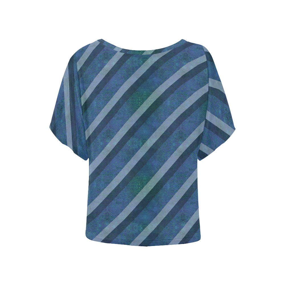 blue-stripped-pattern Women's Batwing-Sleeved Blouse T shirt (Model T44)