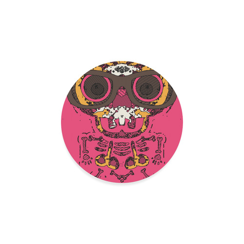 funny skull and bone graffiti drawing in orange brown and pink Round Coaster