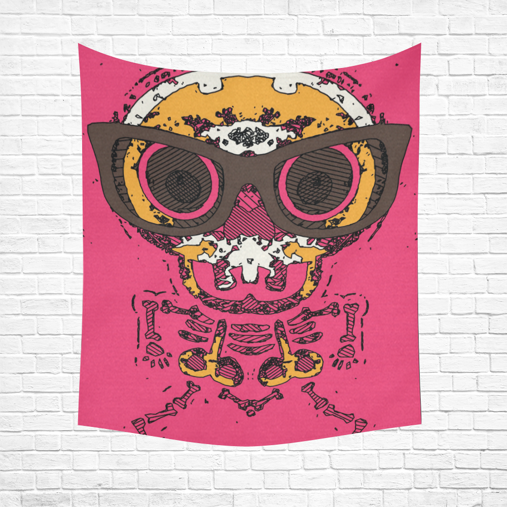 funny skull and bone graffiti drawing in orange brown and pink Cotton Linen Wall Tapestry 51"x 60"
